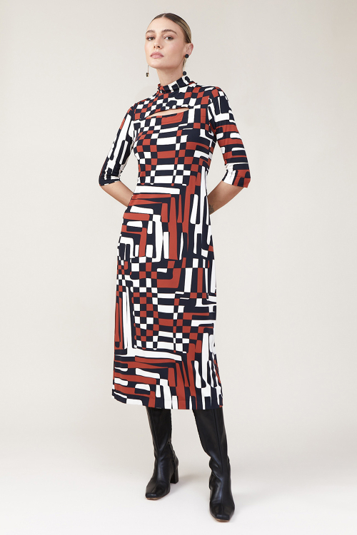 vestido jersey labirinto abertura decote