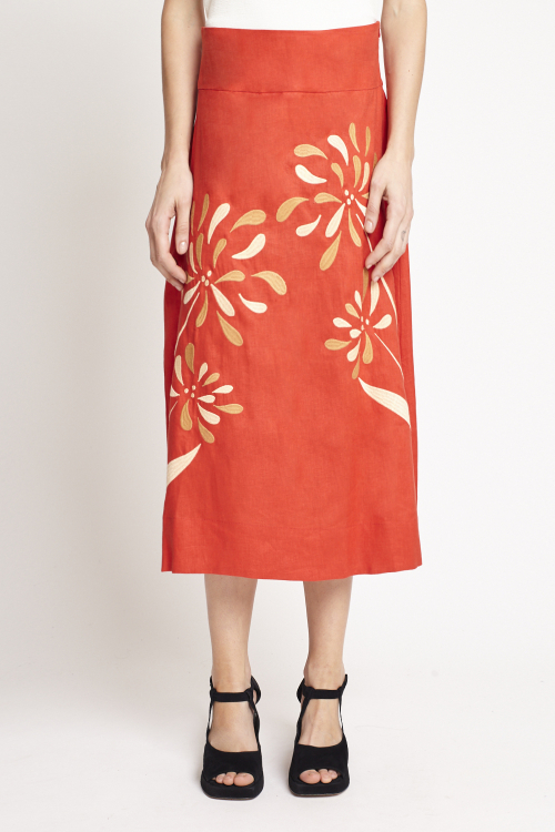 Saia Linho Bordada Bem Me Quer