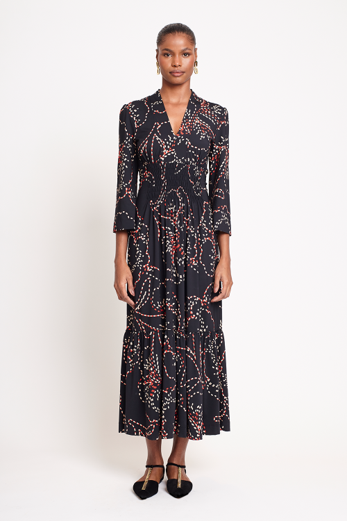 Vestido Jersey Estampa Pesponto Floral