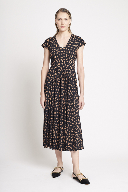 Vestido Jersey Estampa Ginkgo Recortes