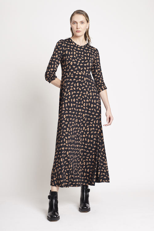 Vestido Jersey Estampa Ginkgo Godê