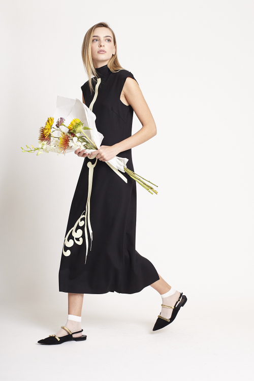 vestido malha dupla silk estampa kanji