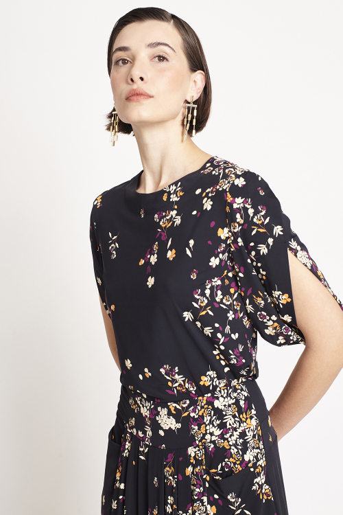 Blusa Jersey Estampa Ramalhete Manga