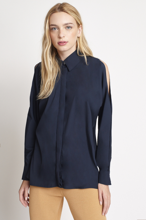 Blusa Tricoline Abertura Mangas