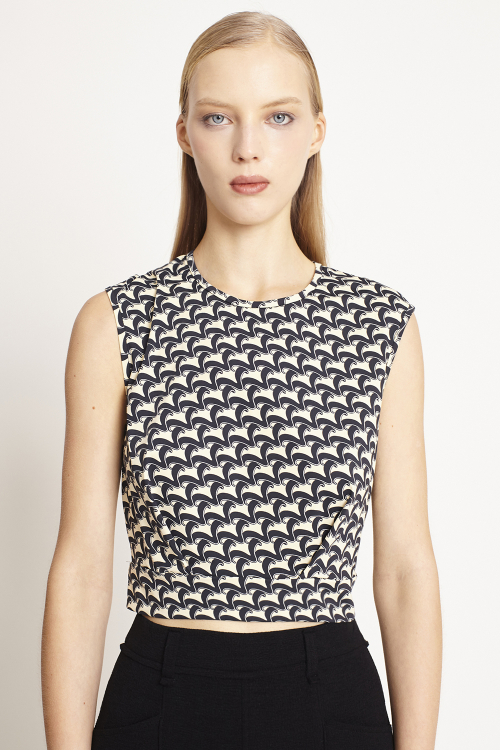 Blusa Jersey Estampa Ondulado Barra Aplicada