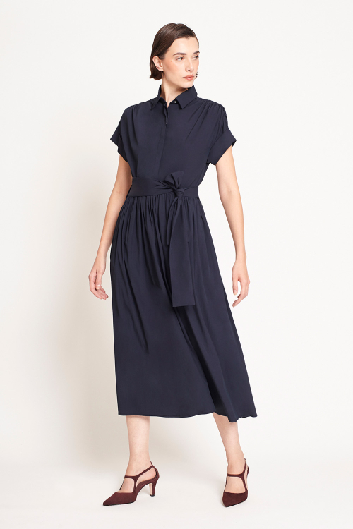 Vestido Tricoline Franzido Ombros