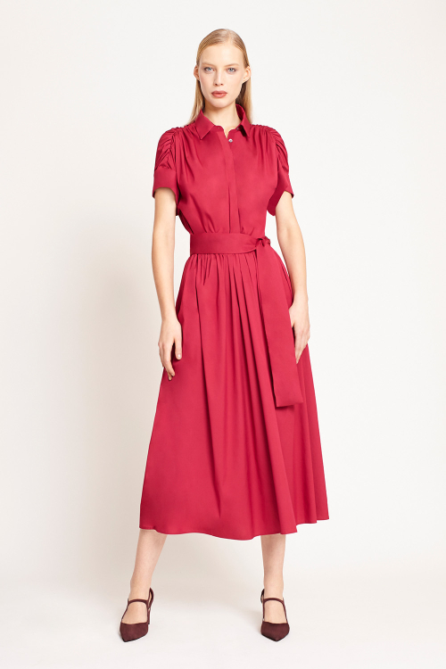 Vestido Tricoline Franzido Ombros