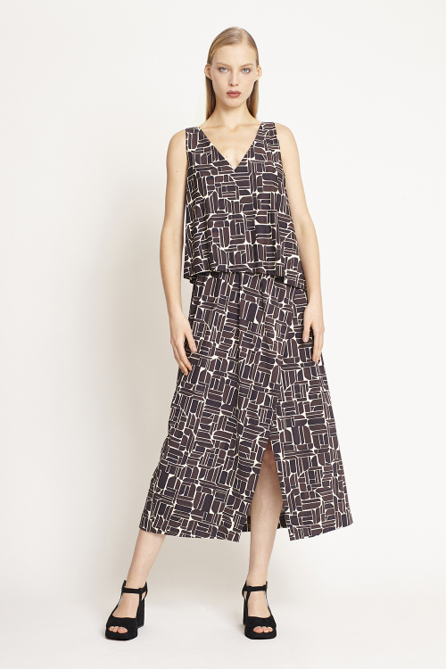 Vestido Jersey Estampa Painel Midi