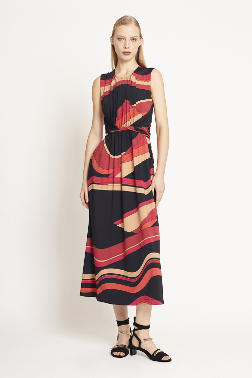 Vestido Jersey Estampa Ondas Cintura Torcida