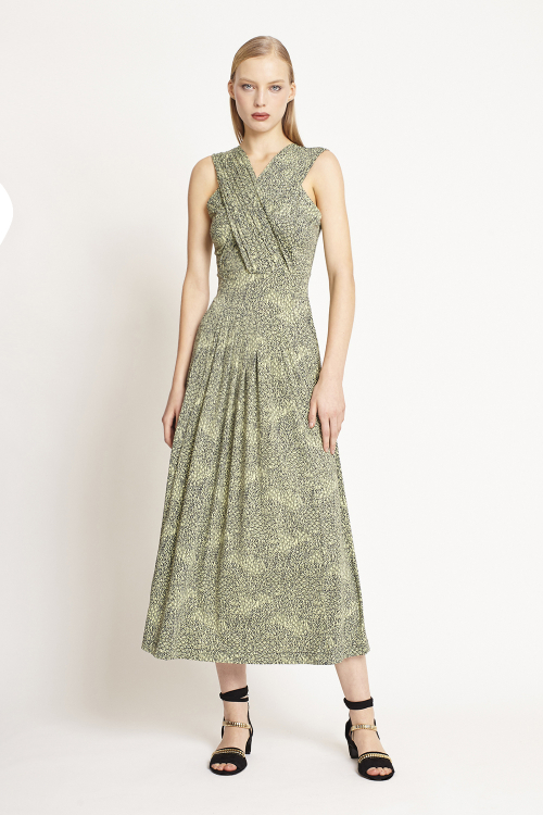 Vestido Jersey Estampa Gramado Pregas