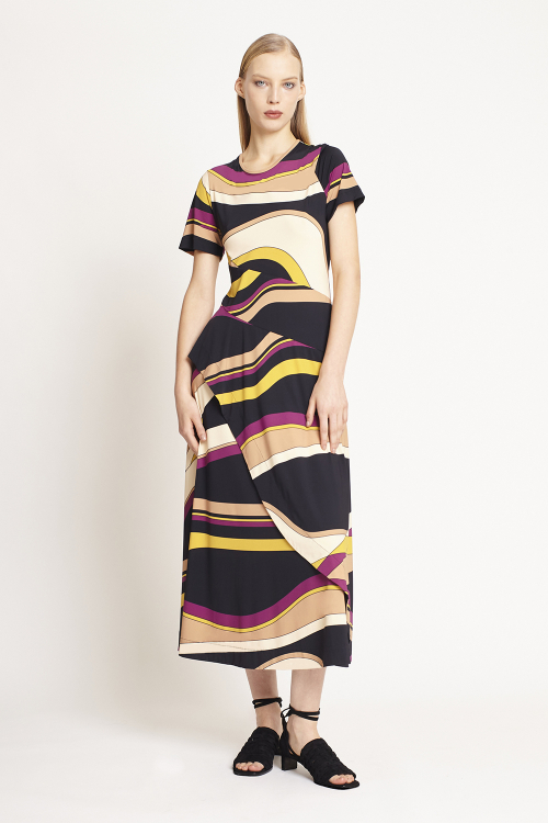 Vestido Jersey Estampa Ondas Babado