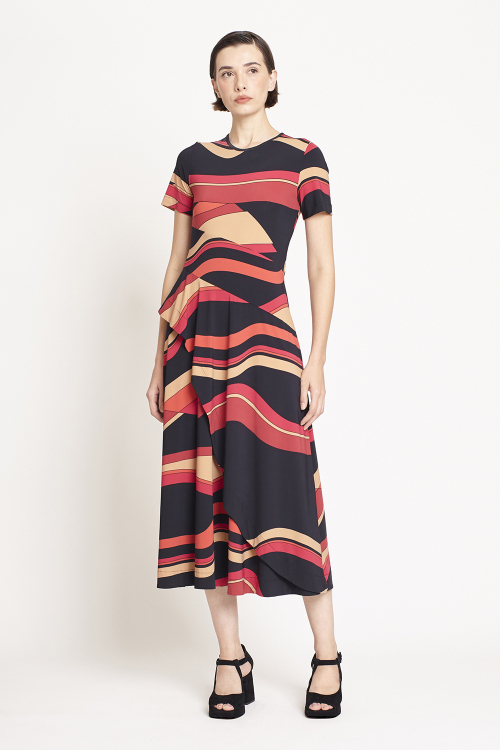 Vestido Jersey Estampa Ondas Babado