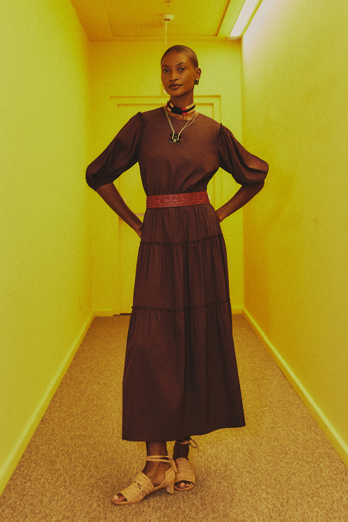 Vestido Tricoline Manga Bufante