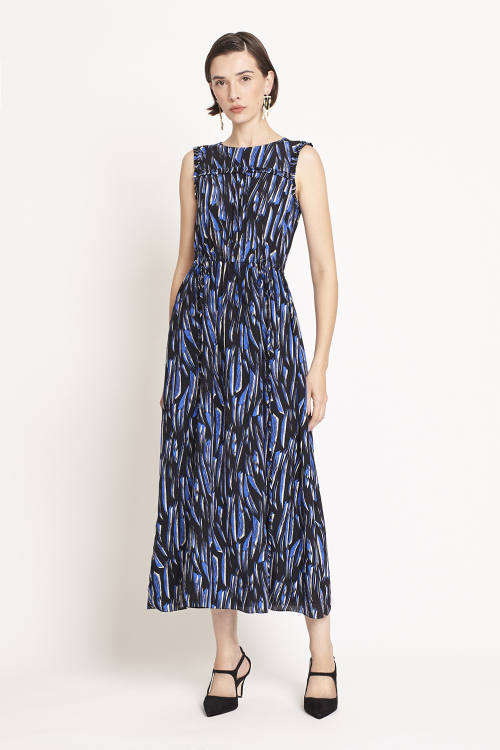 Vestido Seda Estampa Raios