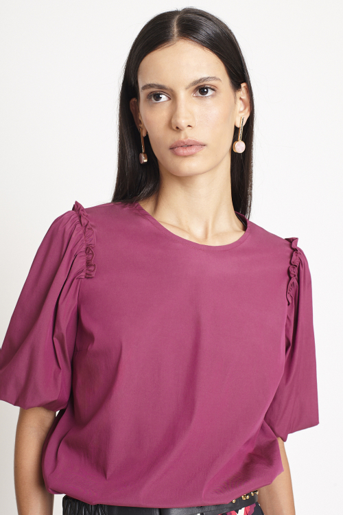 Blusa Tricoline Manga Balone