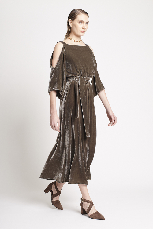 Vestido Veludo De Seda Lavado Midi