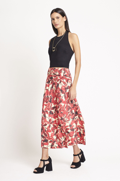 Saia Jersey Estampa Flor Aquarela Pala Franzida