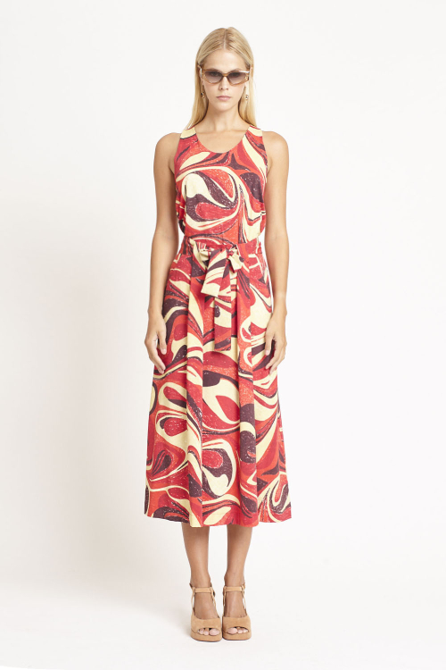 Saia Jersey Estampa Psicodélica Cinto Largo