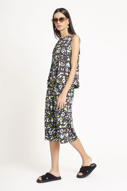 Blusa Jersey Estampa Tramado Pregas