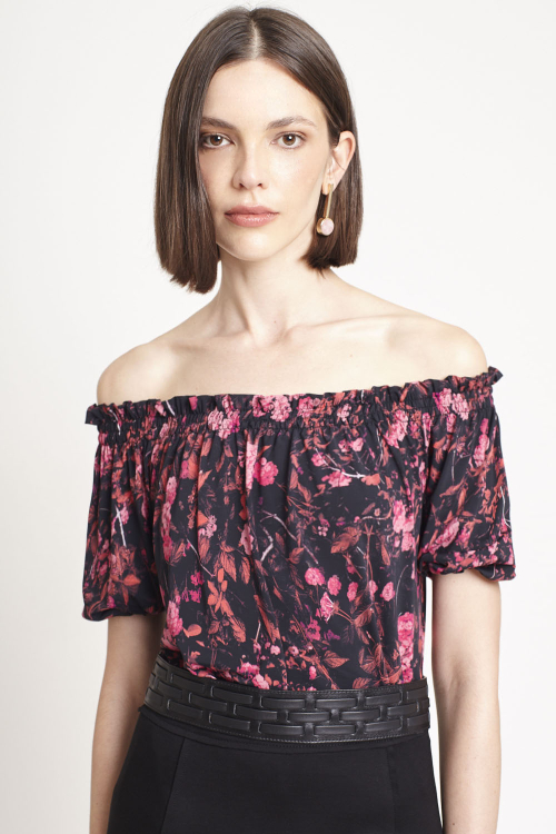 Blusa Jersey Estampa Bosque Ombro A Ombro
