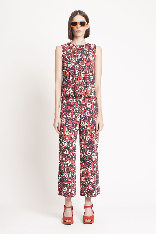 Blusa Jersey Estampa Tramado Pregas