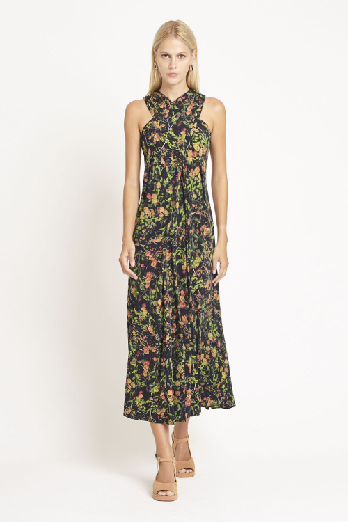 Vestido Jersey Estampa Bosque Decote Cruzado