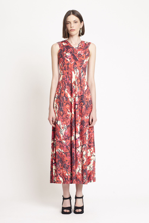 Vestido Jersey Estampa Jardim Secreto Decote V