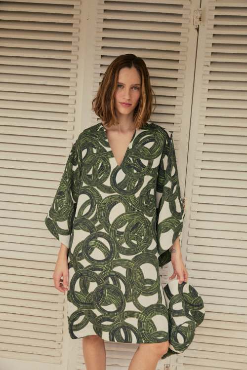 Vestido Linho Estampa Círculo Mágico 