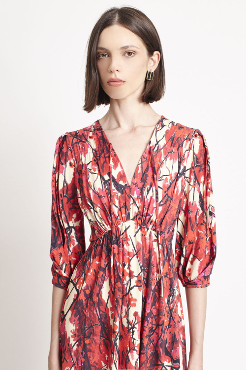 Vestido Jersey Estampa Jardim Secreto Midi