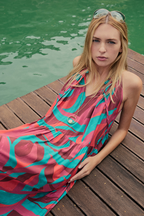 Vestido Viscose Estampa Pout Porri Longo